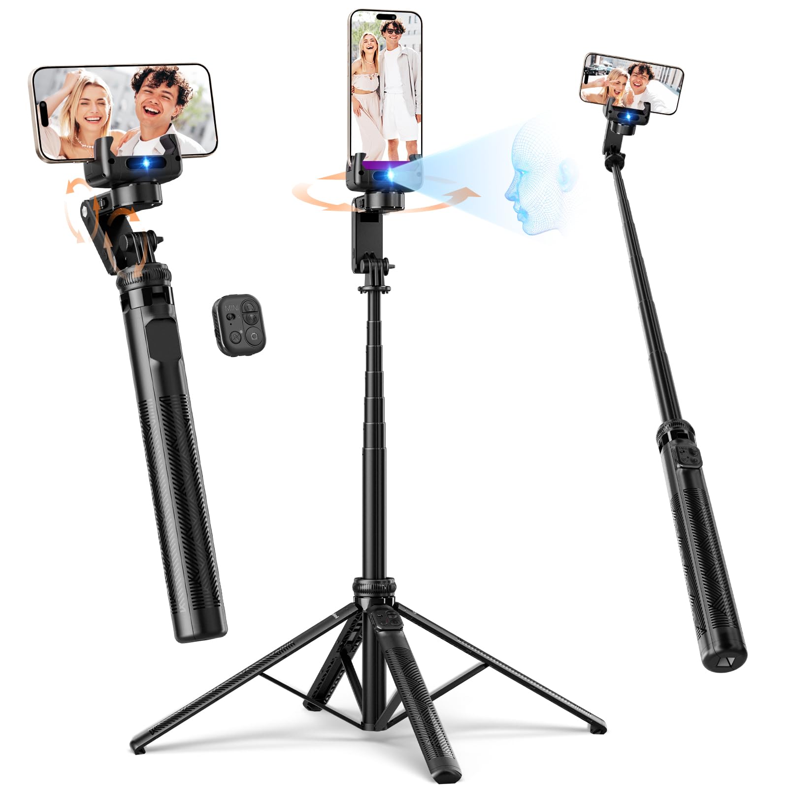 Rollei Easy Creator Gimbal z AI Tracking 360, automatyczne śledzenie twarzy, kijek do selfie z pilotem zdalnego sterowania, statyw do telefonu komórkowego, stabilizator wideo do filmowania, do