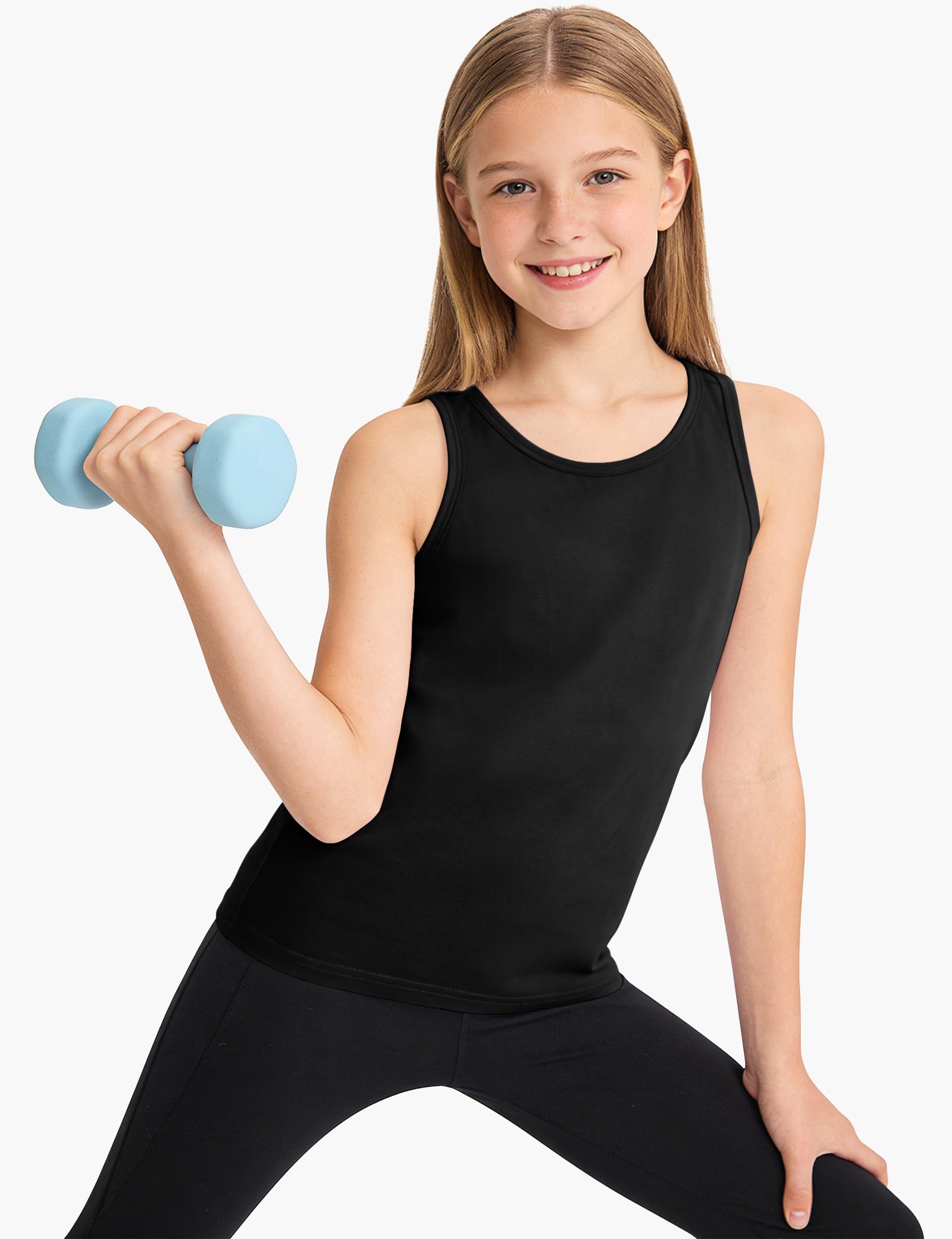 Auranso Camisetas sin mangas para niñas, con espalda cruzada, atléticas, de algodón, para danza, entrenamiento, paquete de 3 unidades