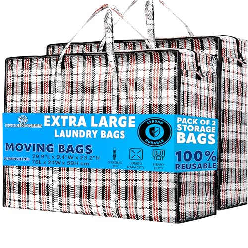 Deco Express Grand Sac de Rangement Buanderie, Lot de 2 XXL 75L 76x59x24cm, Fermeture Eclair Sac Demenagement, Rangement pour Vêtements et Penderies (Lot de 2)