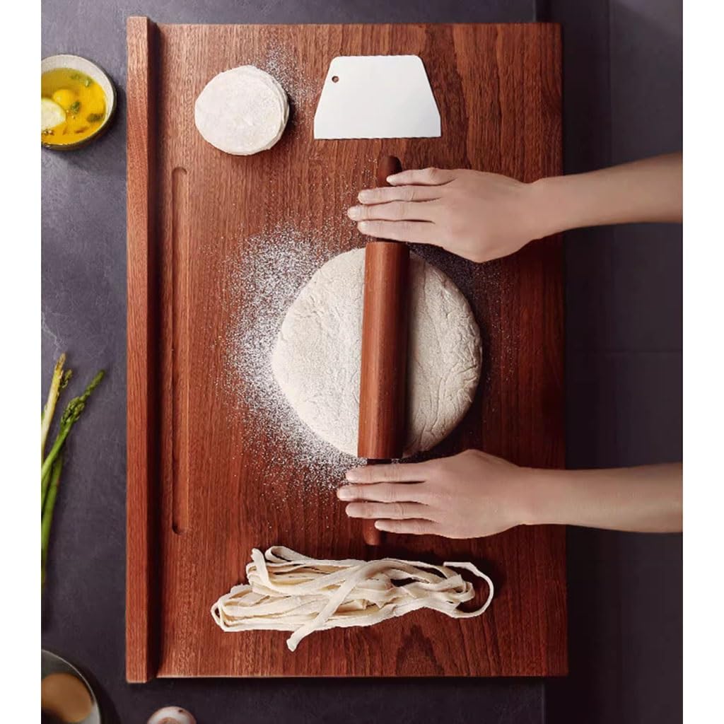 Tabla grande de madera para amasar con labio, tabla de cortar reversible para bloque de carnicero, ideal para picar verduras, frutas, pastelería, queso y carne, acabado crudo de 70 cm
