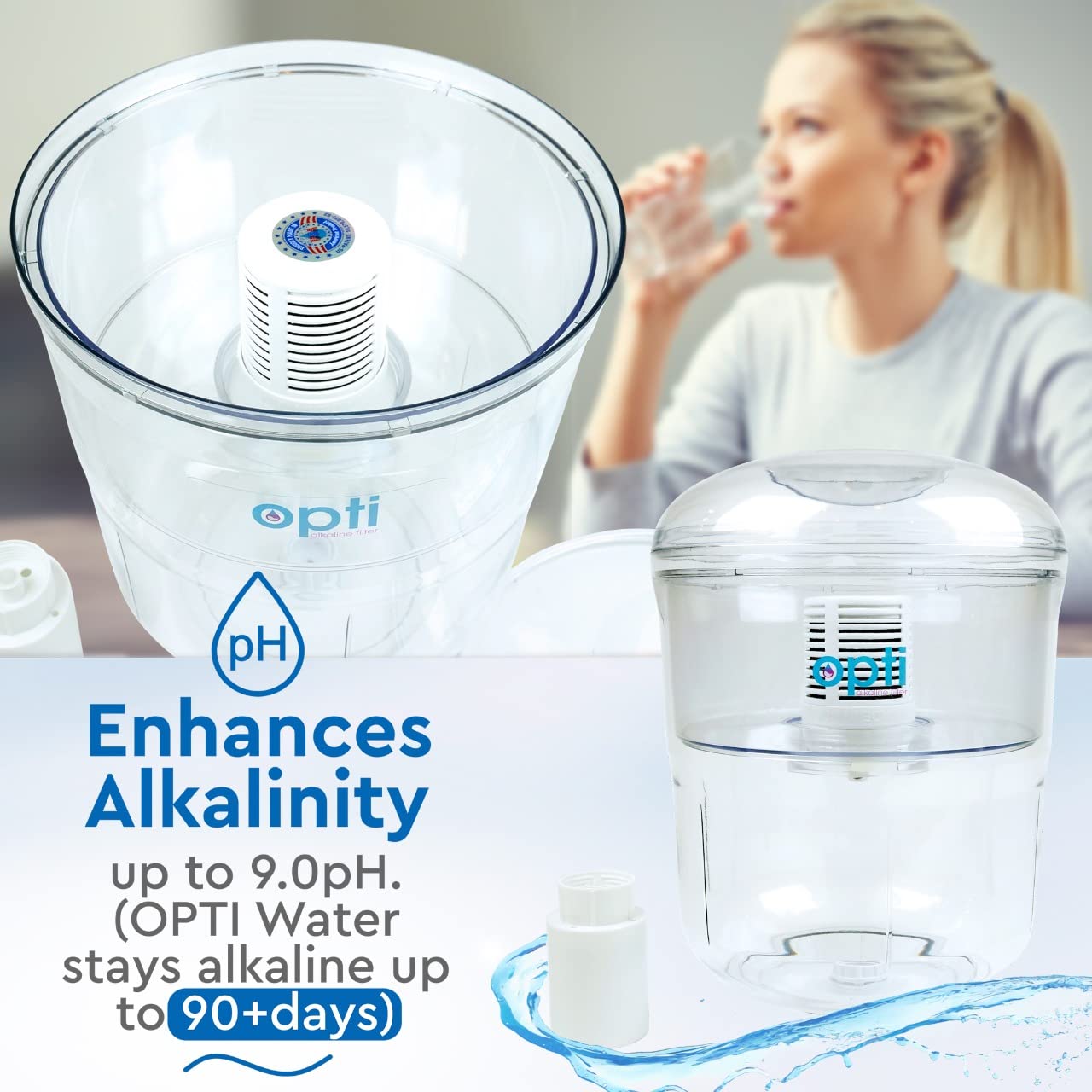 Opti Flex 3 Gallon Alkaline Water Jug Filter for Top Load Dispensers - Removes Contaminants, Increases Alkalinity Up to 9.0