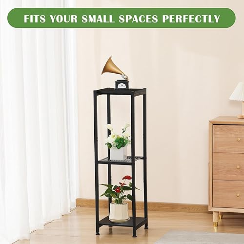 Miniatura 6 de Soporte para plantas extra alto para interiores, soportes para plantas de 40 pulgadas, soporte de metal de 3 niveles con estante de madera