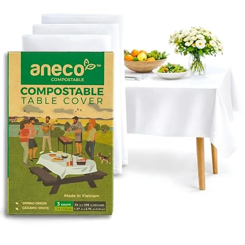 ANECO 100% Compostable Tablecloths for Rectangle Tables (54''x108'', 3 Count)