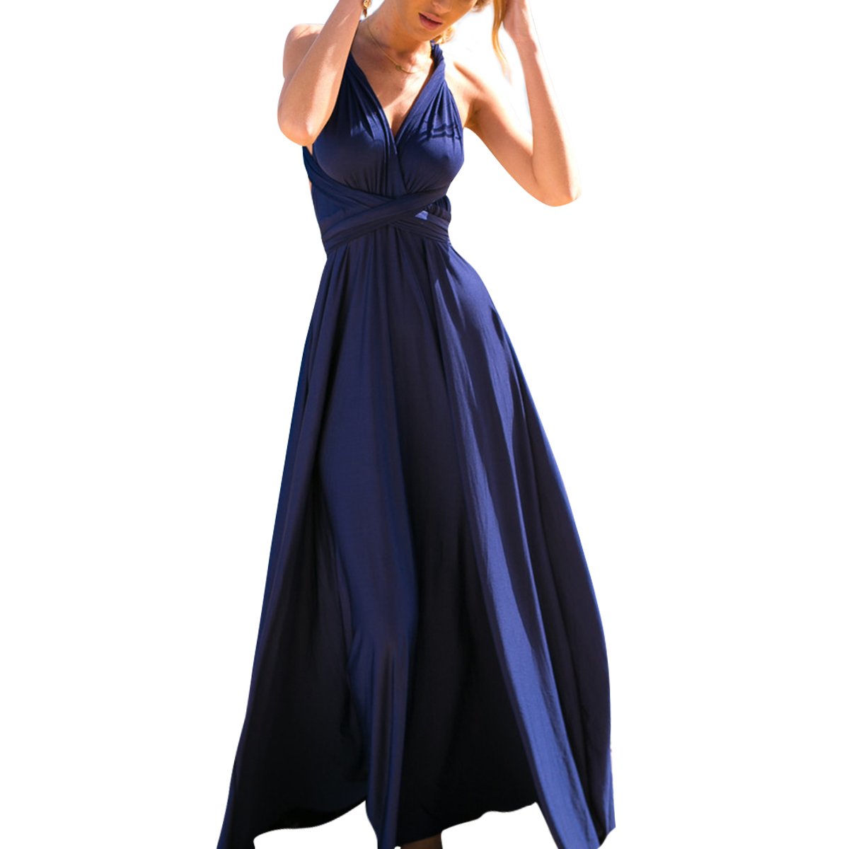 Abendkleid Lang Damen Elegant Rückenfreies Multiway Bandage Wickelkleid Festlich Hochzeitskleid Brautkleid Brautjungfernkleider Cocktailkleid Weihnachten Silvester Partykleid Ballkleid Navy Blau XL
