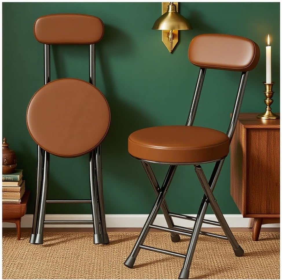 Portable Folding Stool Set of 2, Lightweight Collapsible Bar Chairs, Sturdy Metal Design for Indoor/Outdoor Use, Ideal for Kitchen, Home Bar, Camping, Brown