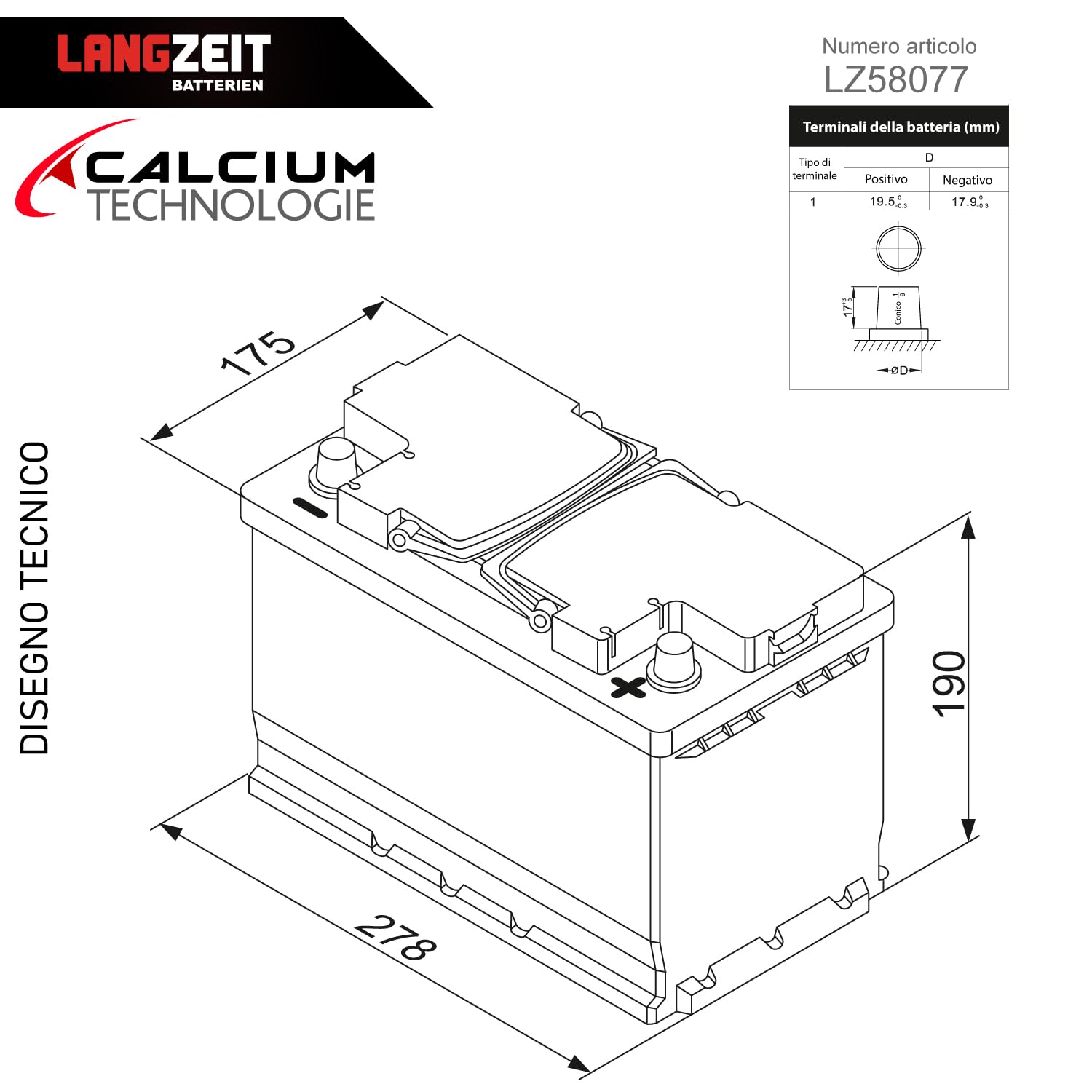 LANGZEIT batteria auto 80Ah 12V avviamento sostituito 74Ah 75Ah 77Ah