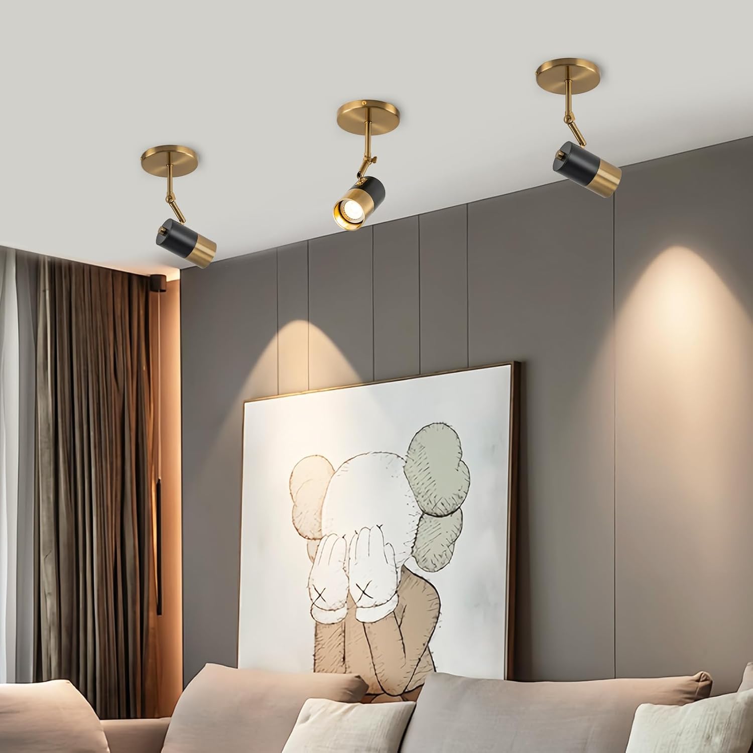 Modern Ceiling Spotlight, Gu10 Spot Lights Indoor with 350° Pivoting, 2-Packs Adjustable Directional Spotlight Indoor, Black and Gold Ceiling/Wall Light for Gallery, Cabinet, Hallway