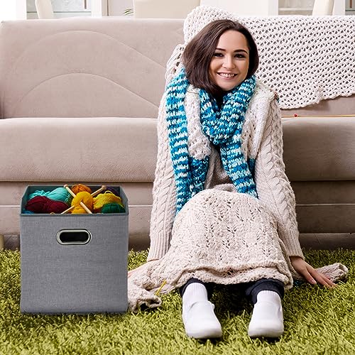 Relaxdays Aufbewahrungsbox, 2er Set, Faltbare Regalboxen, Grifflöcher, HxBxT: 32 x 33 x 33 cm, Faltboxen, Leinen, grau