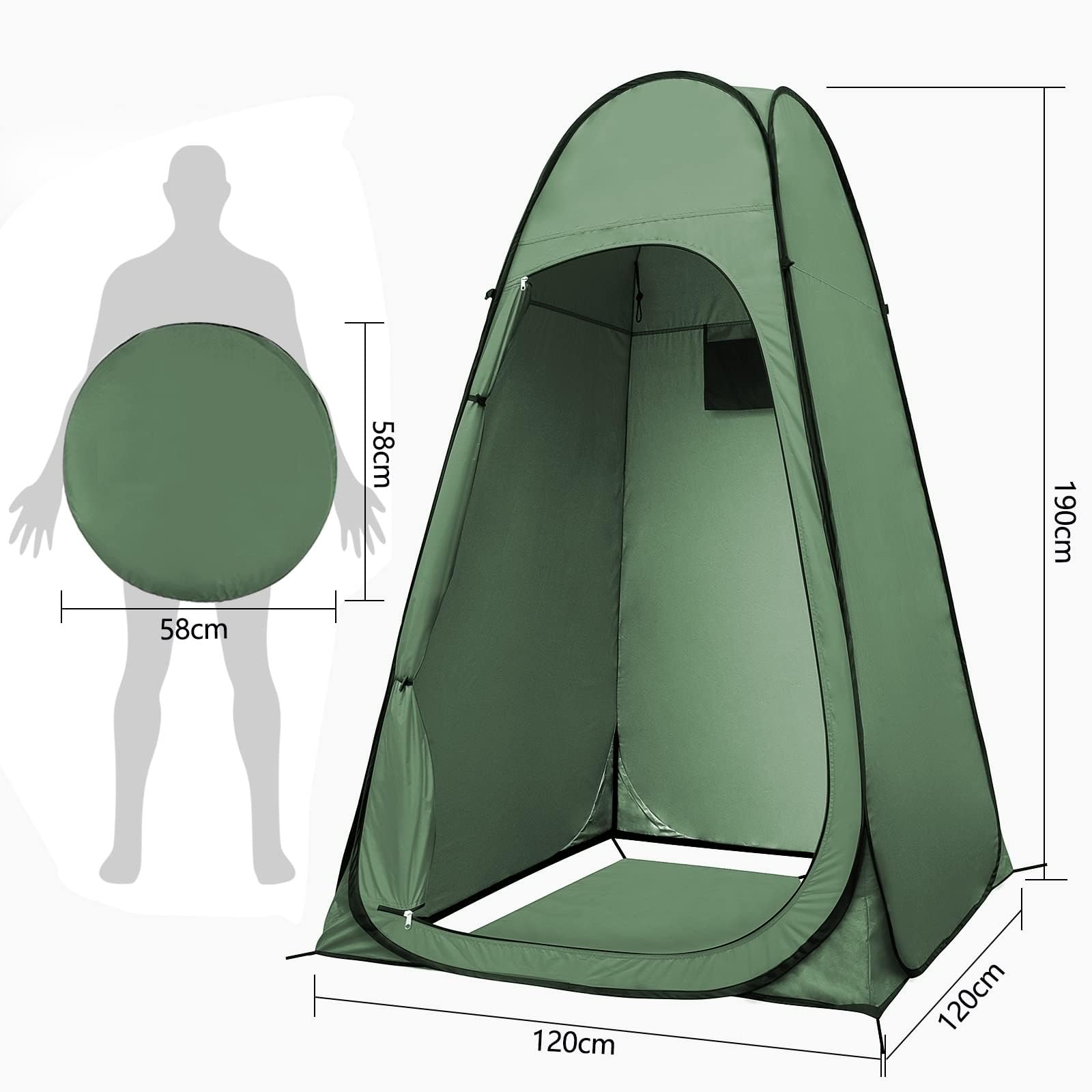 Tente de Douche Camping, Pop Up Cabine de Douche, Cabine de Changemen Portable Tentes de Toilette Extérieure Abri de Plein Air, 120×120×190 cm