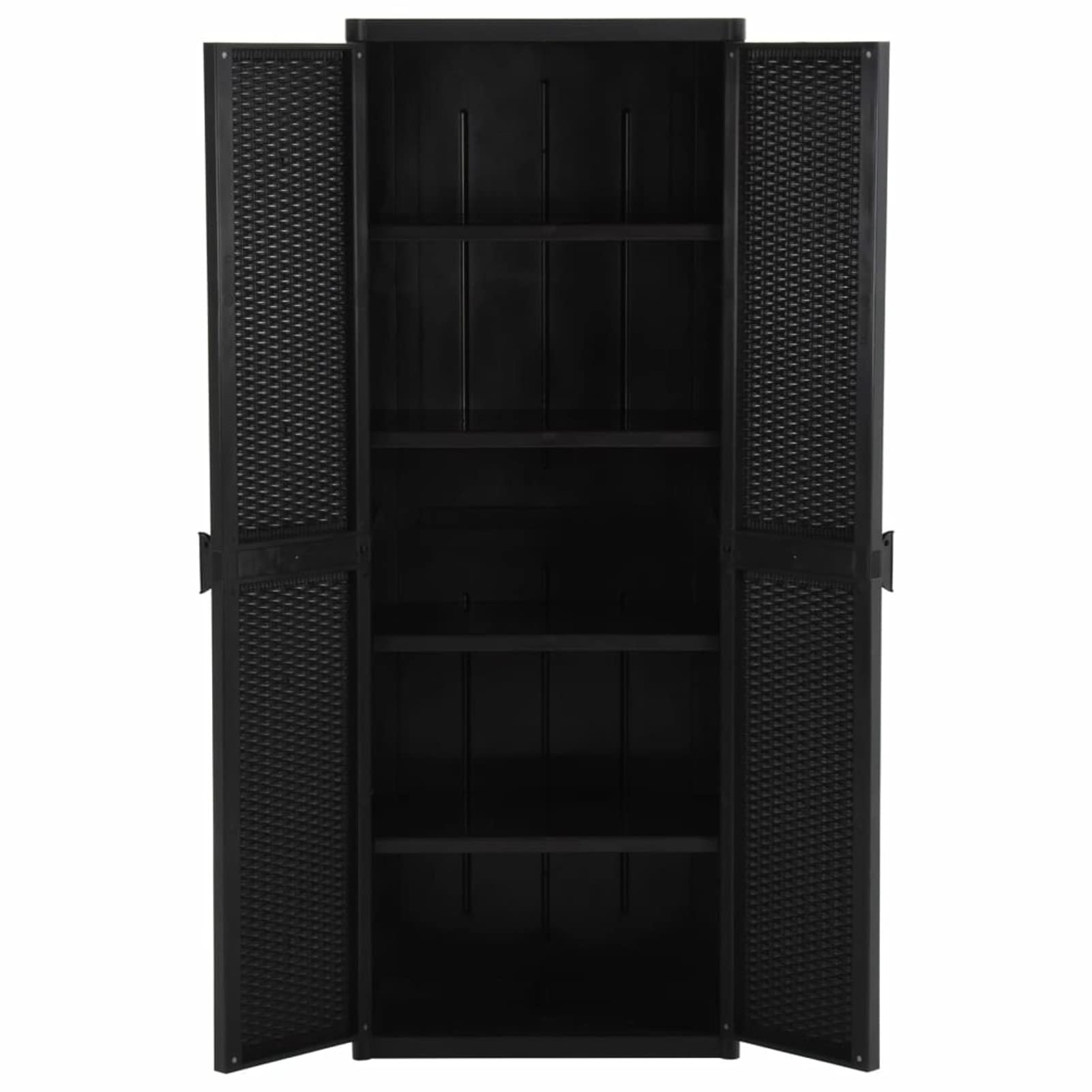 RONGQI Gartenschrank 65x45x172cm - Wetterfester Outdoor Schrank | PP Rattan Optik Schwarz