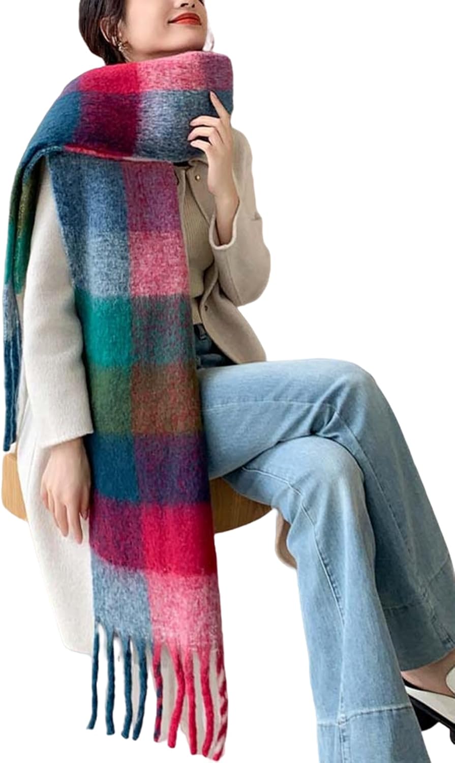 Wander Agio Winter Women Warm Scarf Long Shawl Large Scarves Cold Weather Thick Blanket Scarfs Colorful Plaid - Image 4