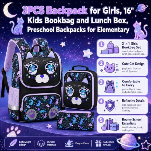 Image of KLFVB 3PCS Backpack for Girls and Boys, 15 inch Unicorn Dinosaur Bookbag with Lunch Box, Kids Preschool School bag