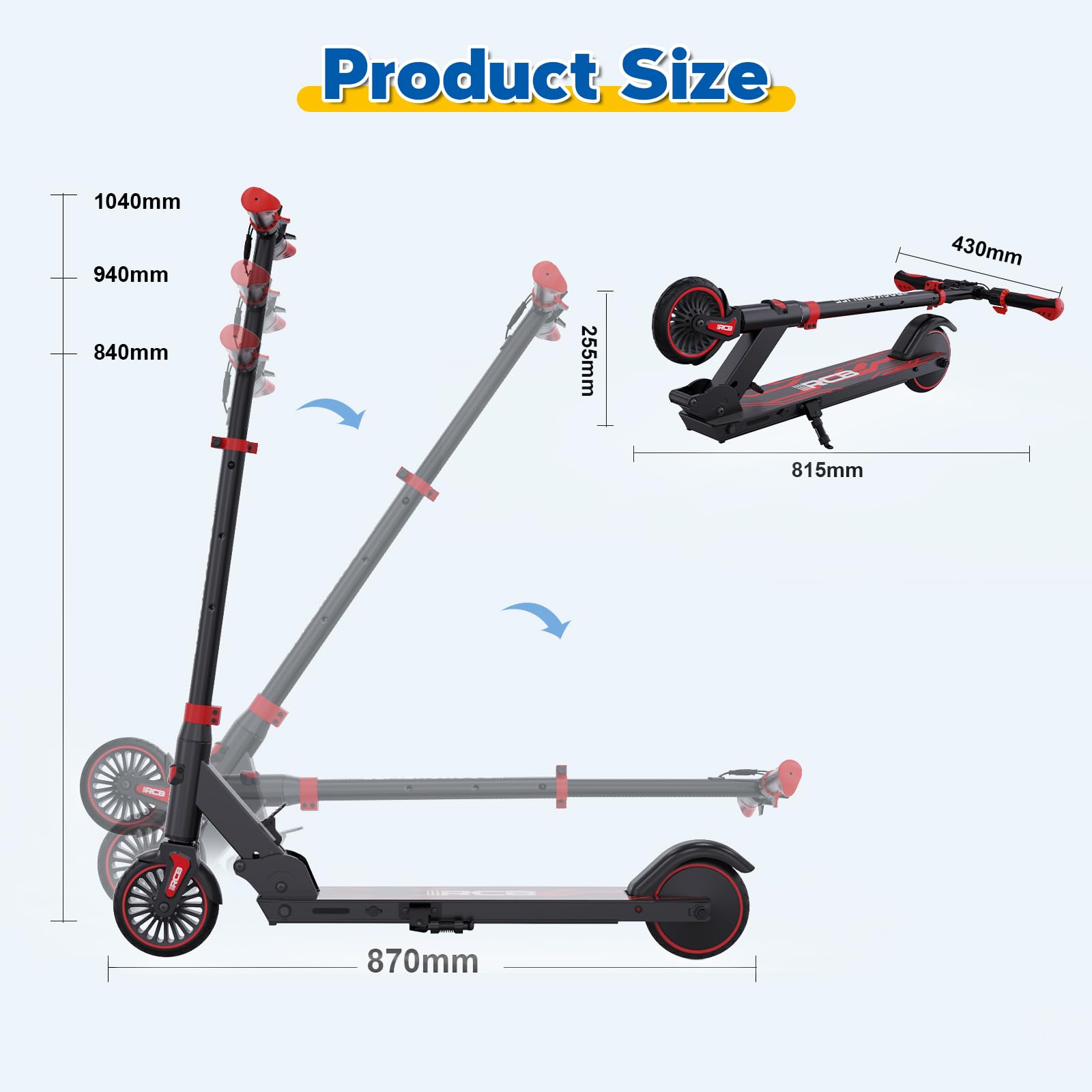 RCB TECH E-Scooter Kinder (8-12-16 Jahre) - Faltbarer Elektroroller für Kinder - Max Reichweite 16 KM - Max. 20 KM/H - Geschenk für Kinder und Jugendliche