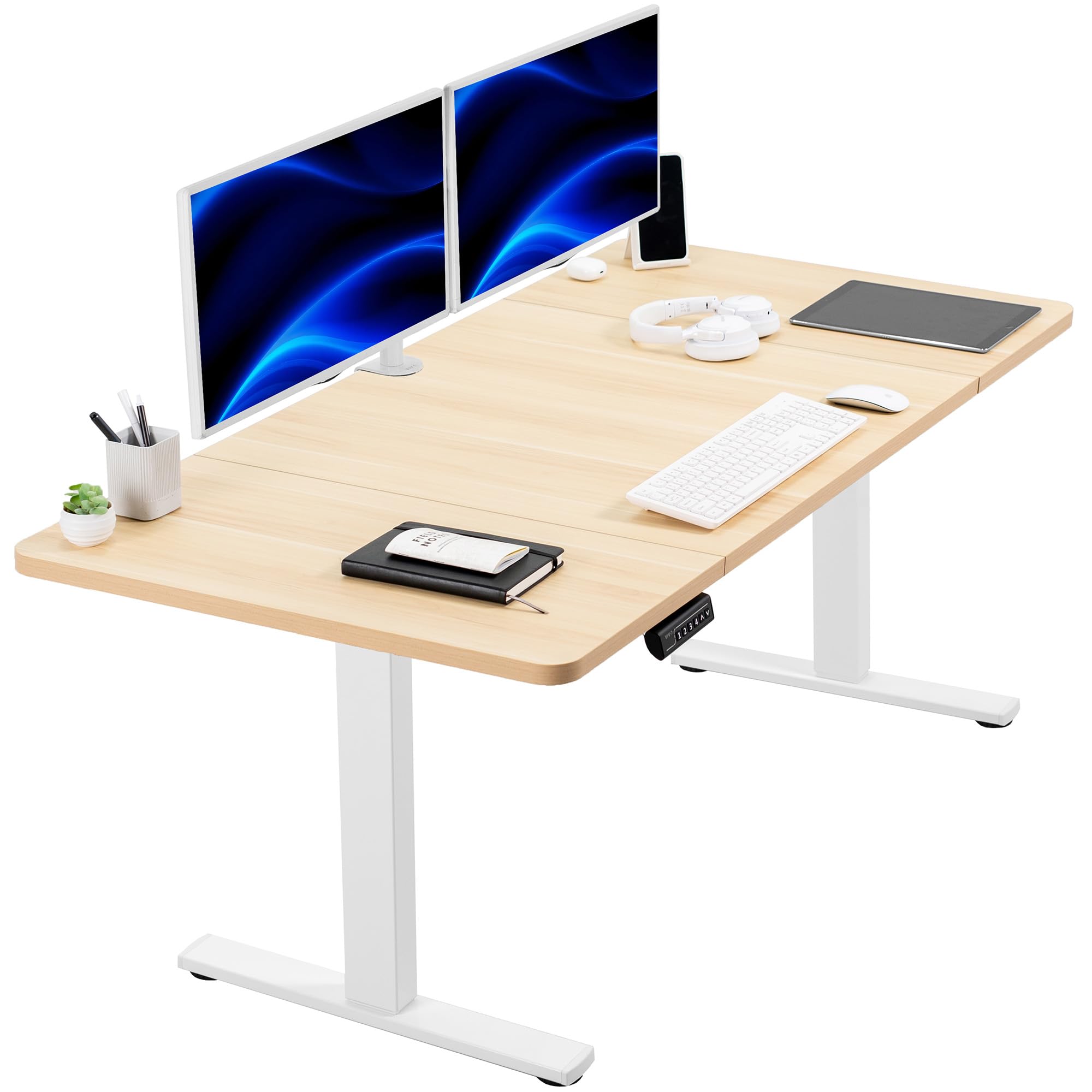 VIVO Electric 60 x 30 in Standing Desk, Memory Height Adjustment, 1B Series, Holds 220 lbs, Light Wood Top White Frame, DESK-KIT-1W6C-30