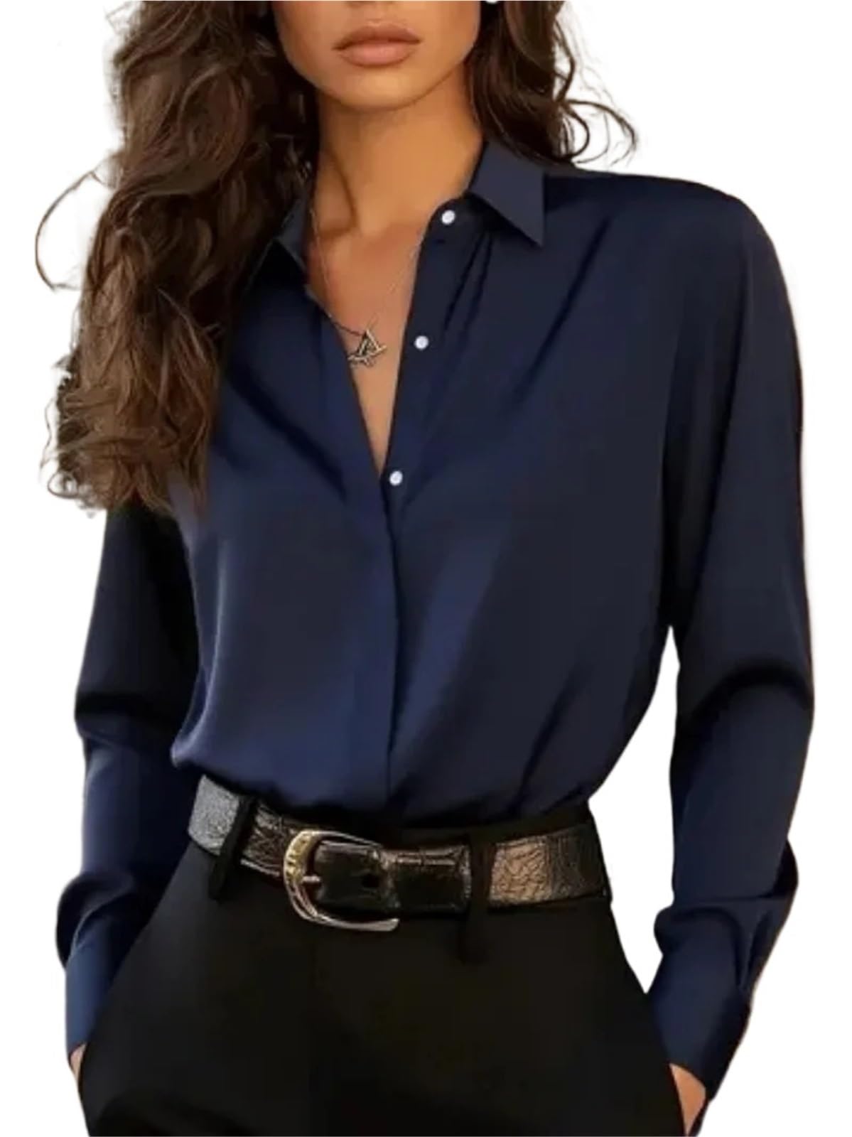 1 Blusa de Manga Larga con Botones for Mujer, Elegante Top Oficina Cuello clásico y Estilo versátil para Ocio Y Vacaciones