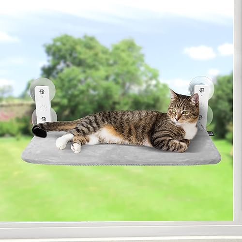 Sunhoo Hamaca para ventana de gato, percha inalámbrica, alféizar de ventana, asiento plegable, estable, con ventosa mejorada, fácil montaje, para