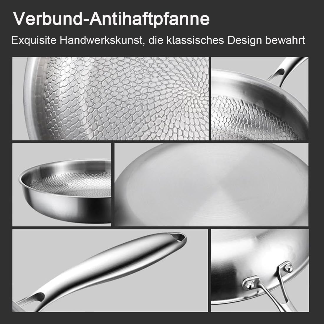 SANTUO Titan Bratpfanne, Titanium Pfanne Unbeschichtet, Titanium Hammered Pan Pro mit Deckel, Antihaft Titanpfanne 26/28/30/32 cm for Cooking, Multifunctional Pots and Pans, Ohne Abdeckung, 28cm