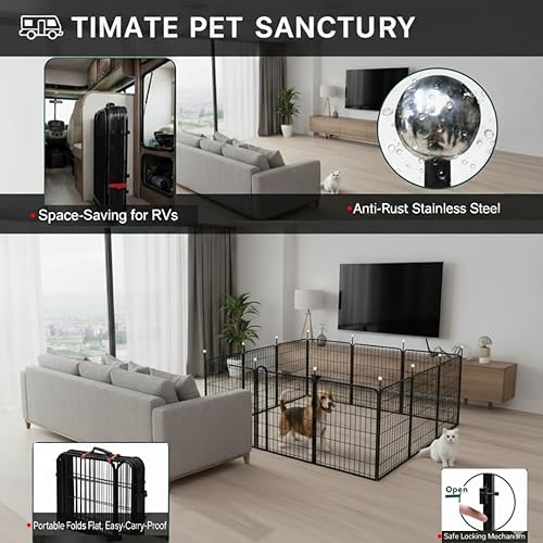 Miniatura 4 de Corralito de juego para perros en interiores y exteriores, valla portátil para perros de 32 pulgadas con correas de fácil transporte, 12 paneles