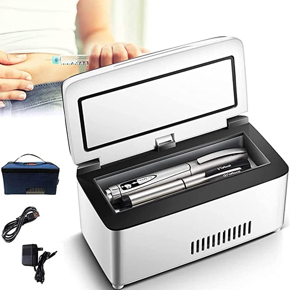 YUNGLOO Tragbarer Kühlschrank Mit Temperaturanzeige | Medikamentenkühltasche 0-18°C Für Auto & Reise