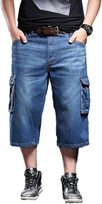 Idopy Men`s Summer Multi-Pockets Thin Regular Fit Denim Cargo Shorts