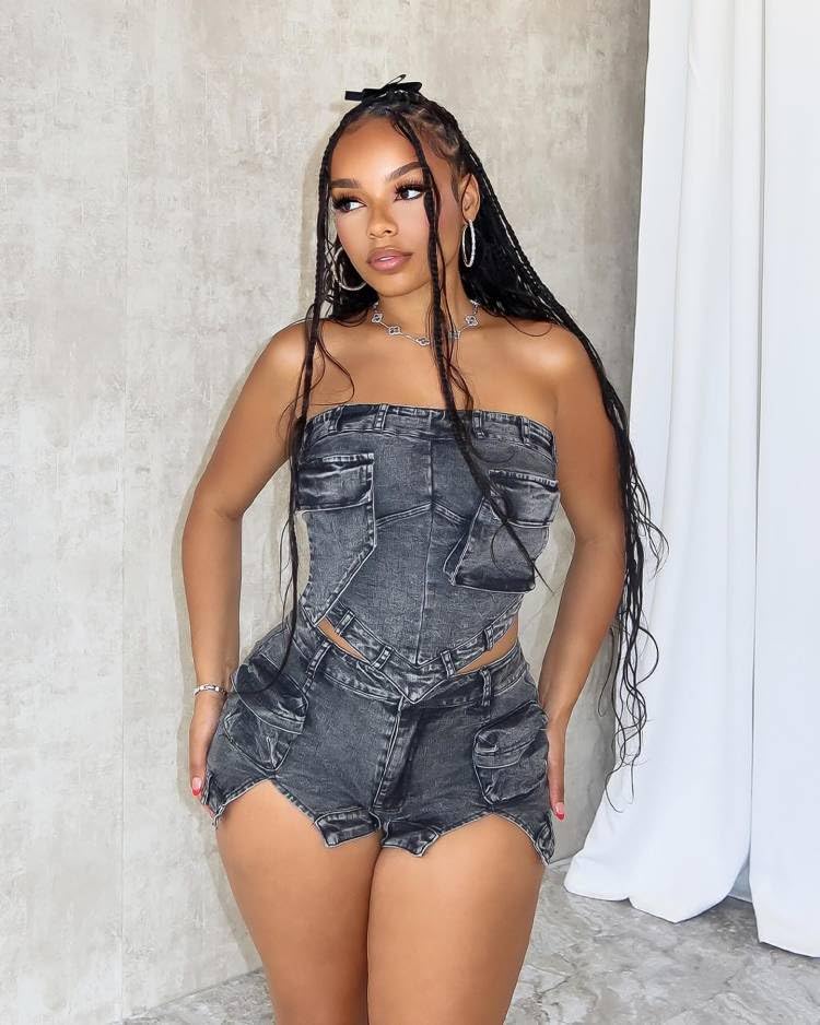 Women's Casual Pants Suit Y2k Summer Clothing Multi-Pocket Tube Top Sexy Top Slit Elastic High Waist Shorts2