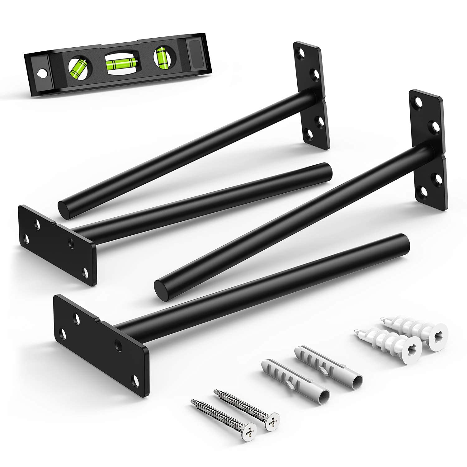 DILNAZ ARTHeavy Duty Floating Shelf Brackets, 8" Hidden Shelf Brackets for Floating Wood Shelves, 4 Pack Solid Steel Blind Shelf Support Hardware with Spirit Level, 18X Screws, 18x Anchor Included