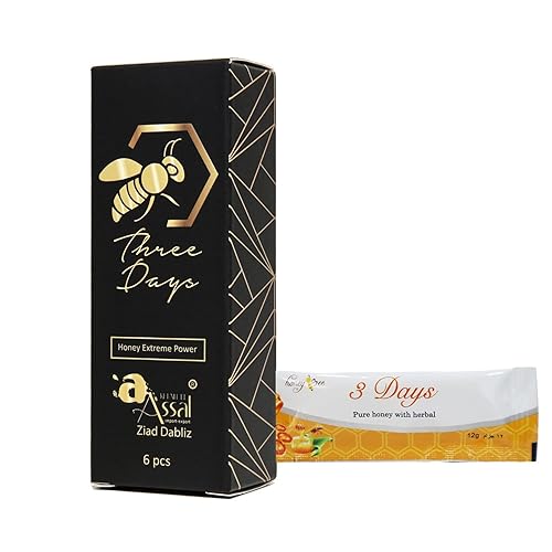 Miniatura 1 de Khan El Assal Three Days Organic Honey para hombres, hecha con polen de abeja natural y hierbas mixtas 100% puras, paquete de 6 bolsitas