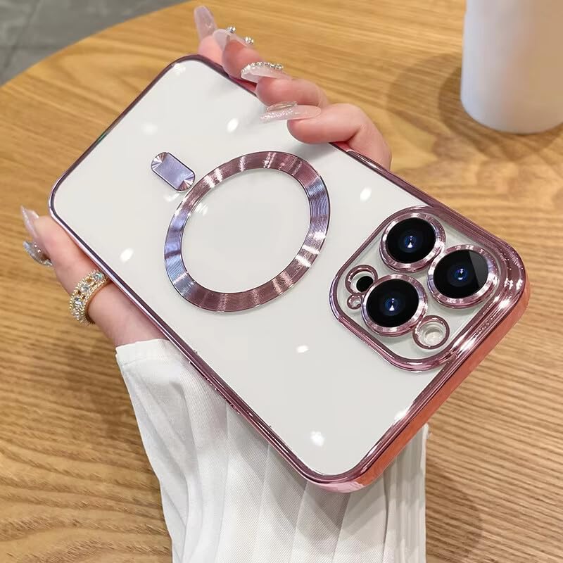 Image of TPU Designed for iPhone 15 Pro Max Luxury Electroplating Case [Magnetic MagSafe] [Integrated Lens Protection] Back Cover Case for iPhone 15 Pro Max (Rose Gold)