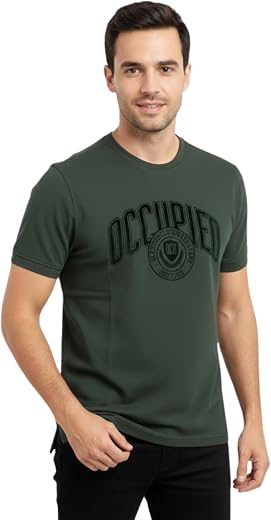 Occupied Men’s Solid Regular Fit Premium Breathable Cotton, All Day Comfort Half Sleeve Crew Neck Tshirt