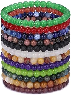 BOMAIL 12Pcs Healing Stone Beaded Bracelets for Women Men Semi Precious Gemstones Bracelets Crystal Beaded Bracelet Unisex...