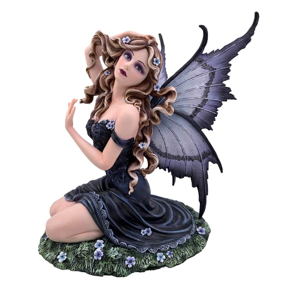 Nemesis Now Lavender Enchanted Kneeling Fairy Figurine - Hand-Painted Resin Fairy Statue With Lilac-Toned Butterfly Wings - Fairy Figurines For Adults, Fantasy & Gothic Decor Collectors