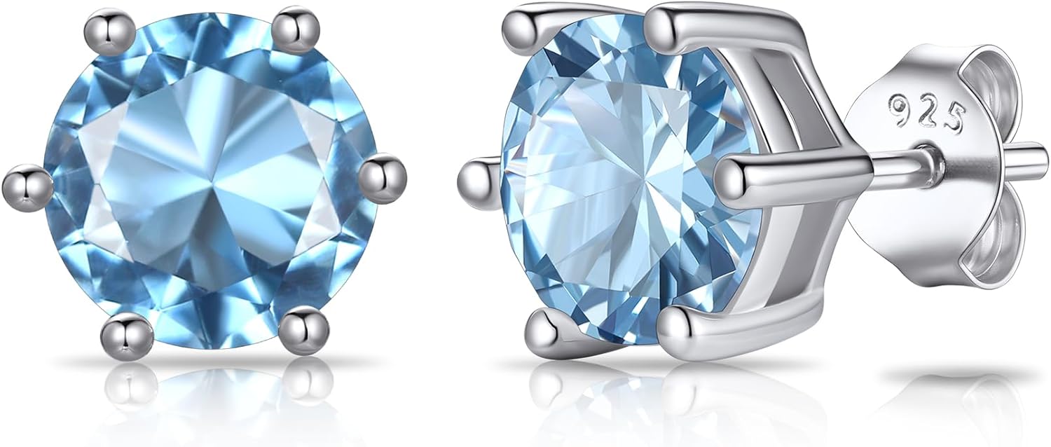 SILVERCUTE 925 Sterling Silver 2ct Birthstone Stud Earrings,Hypoallergenic Round/Heart/Square Birthstone Earrings for Women Birthday Christmas Jewelry