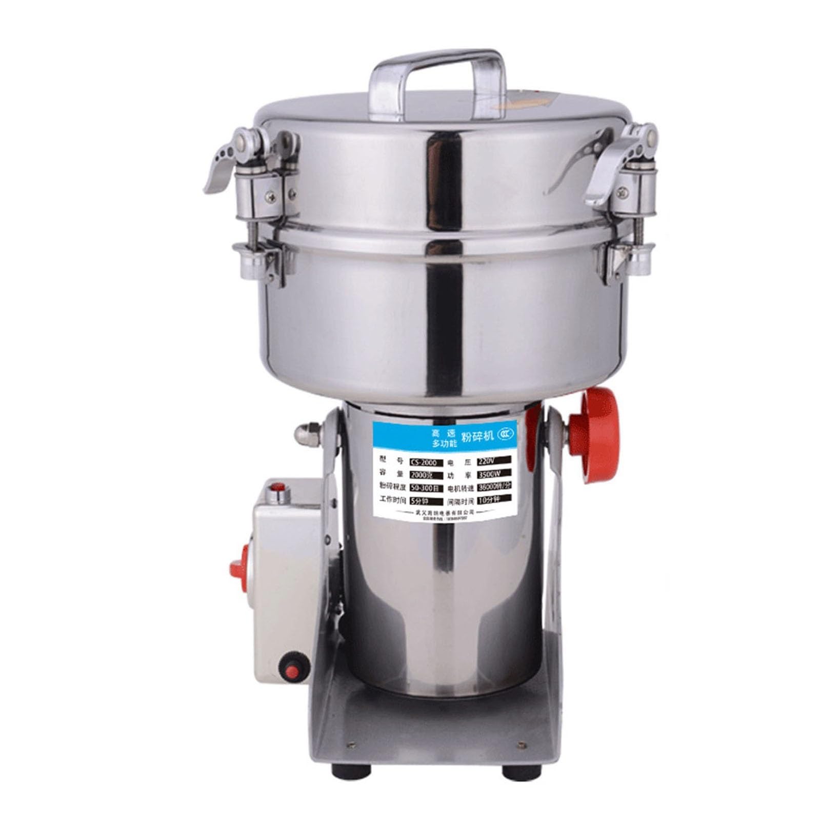 2000G Molino Eléctrico Acero Inoxidable De Alta Gama Molino Ultra Fino Espejas Pulverizador Hierbas 6 Cuchillas Temporizador Cerradura Seguridad Oscilante Hogar Comercial Café Condimentos Laboratorio