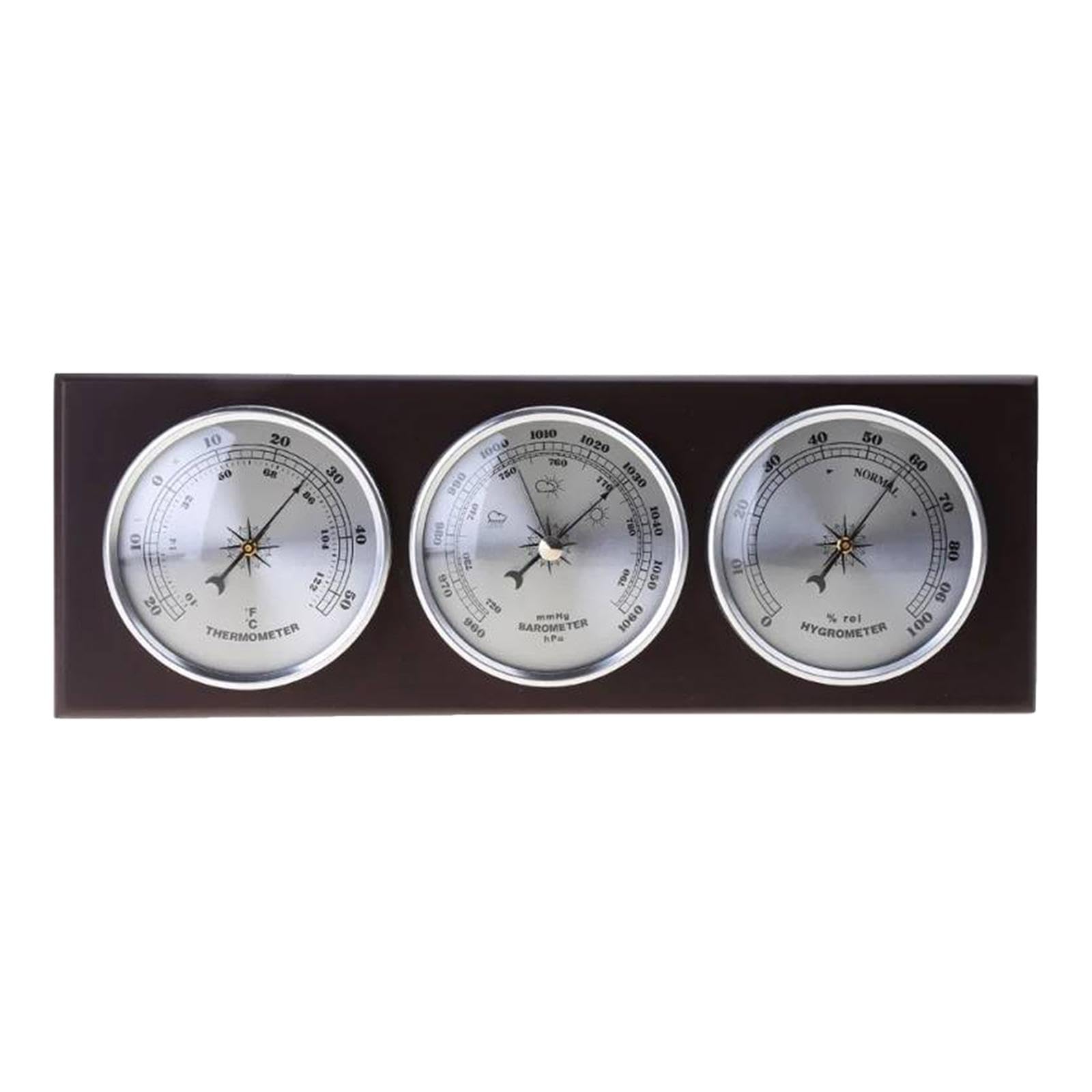 Wetterstation Metall Holz Messgerät Thermometer Hygrometer Luftfeuchtemesser Präzise Temperaturanzeige für Wohnzimmer Flur Wanddekor, horizontal