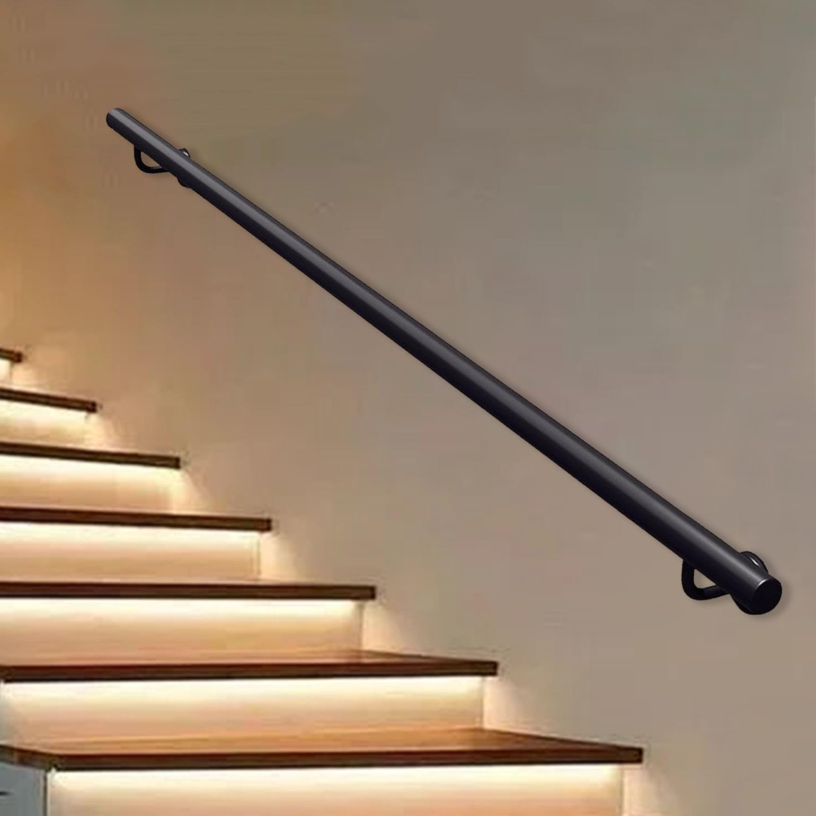 Gaommini Wall Mount Staircase Bannister Handrail with Black Metal Brackets, Hand Rail for Stair Outdoor Indoor Grab Bar Rail, Stair Handrail - 1ft 3ft 5ft 7ft 15ft 20ft(14ft/420cm)