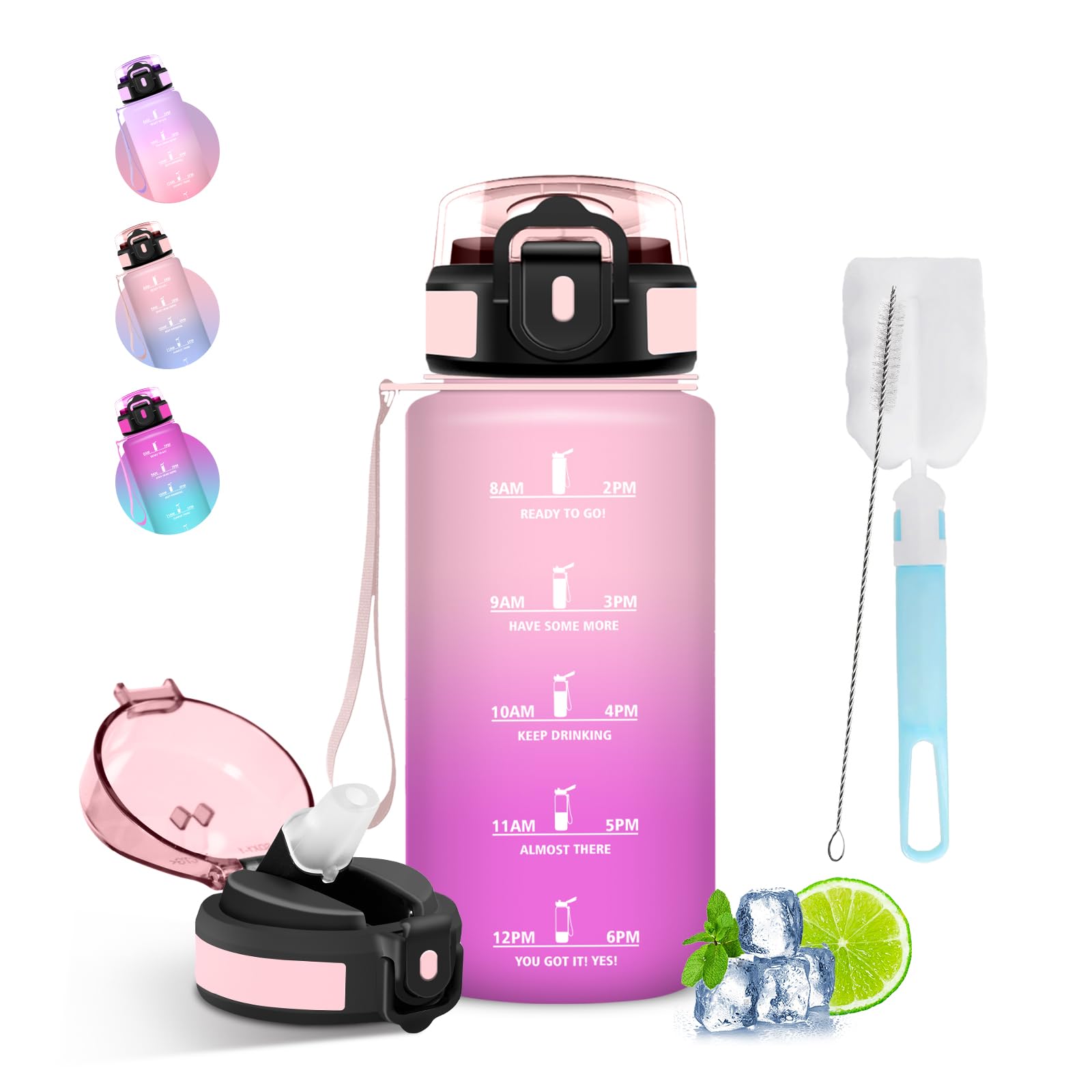 Mujigaga 500 ml Water Bottle, Leak-Proof, Safety Lock, Motivation Water Bottle with Straw, Easy to Clean, Water Bottles with Time Marker for Cycling, Cycling, Outdoor — image 1