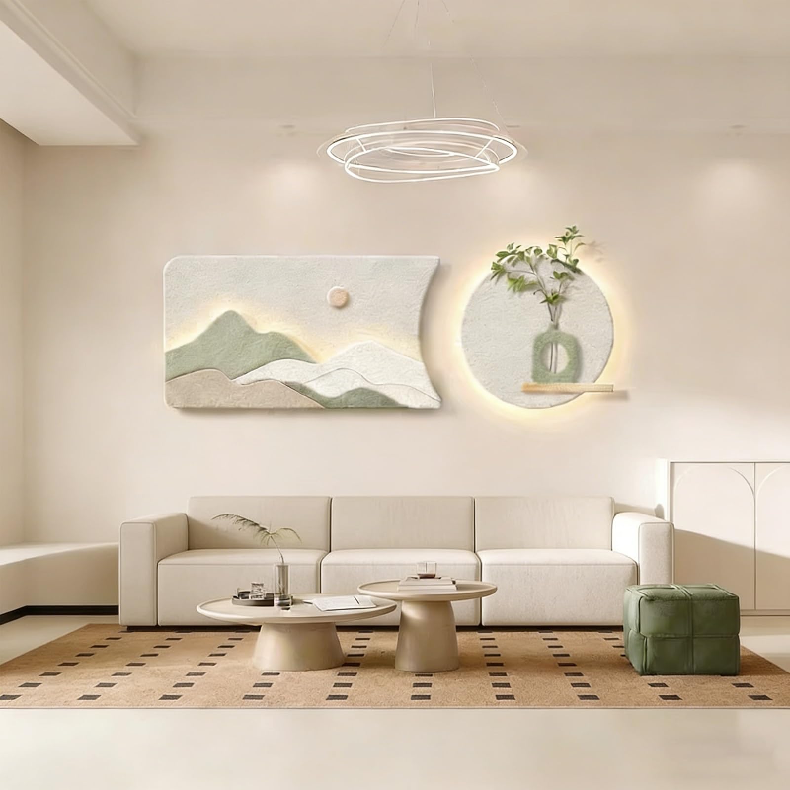 Art mural 3D LED grès artisanal montagne 2 pièces 100x34cm