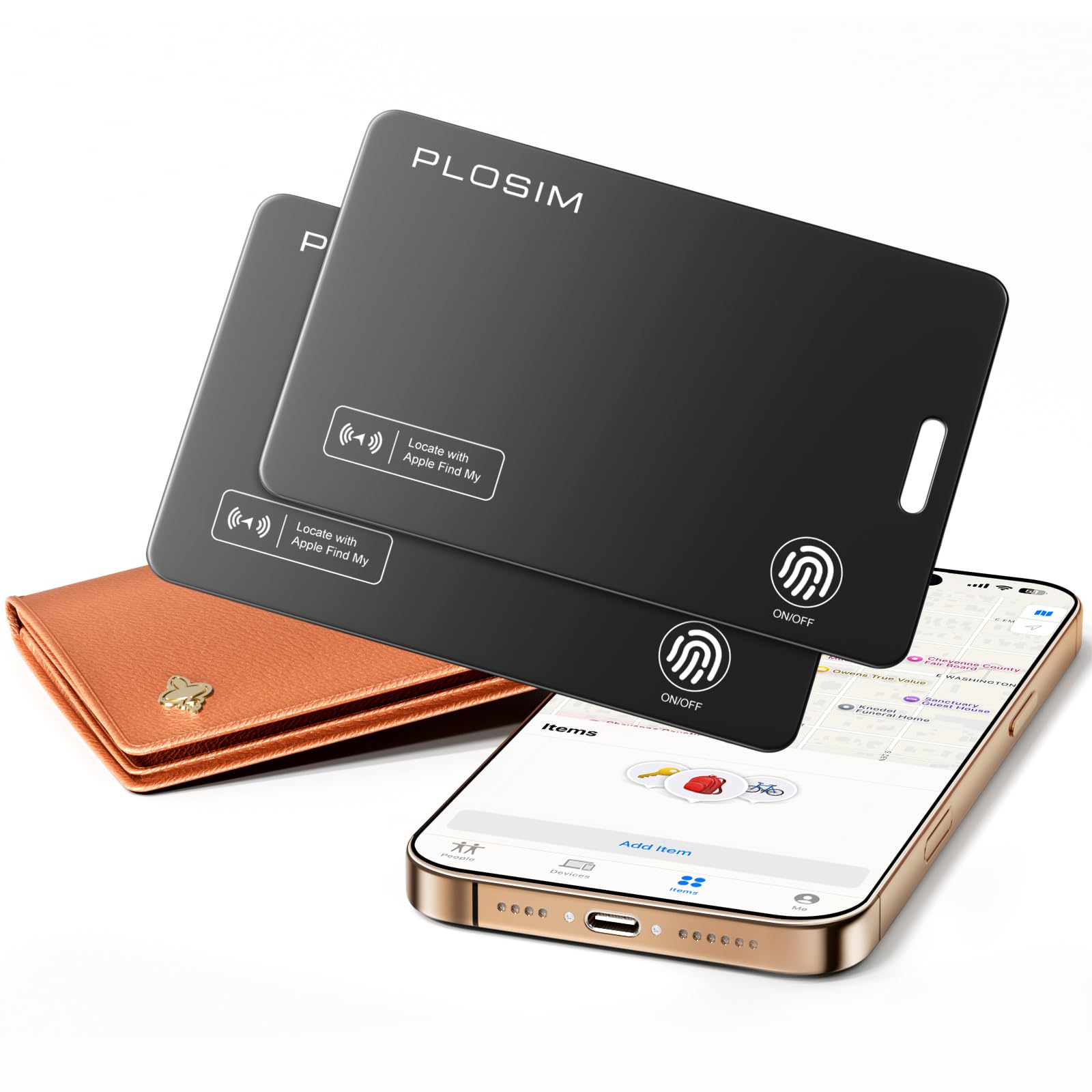 [Certificado Apple MFi] Paquete de 2 tarjetas de seguimiento ultrafinas para Apple Find My, 2.7 mm, IP68, impermeable, tarjeta Find My Wallet con batería de 5 años y alarma de 80 dB para pasaporte