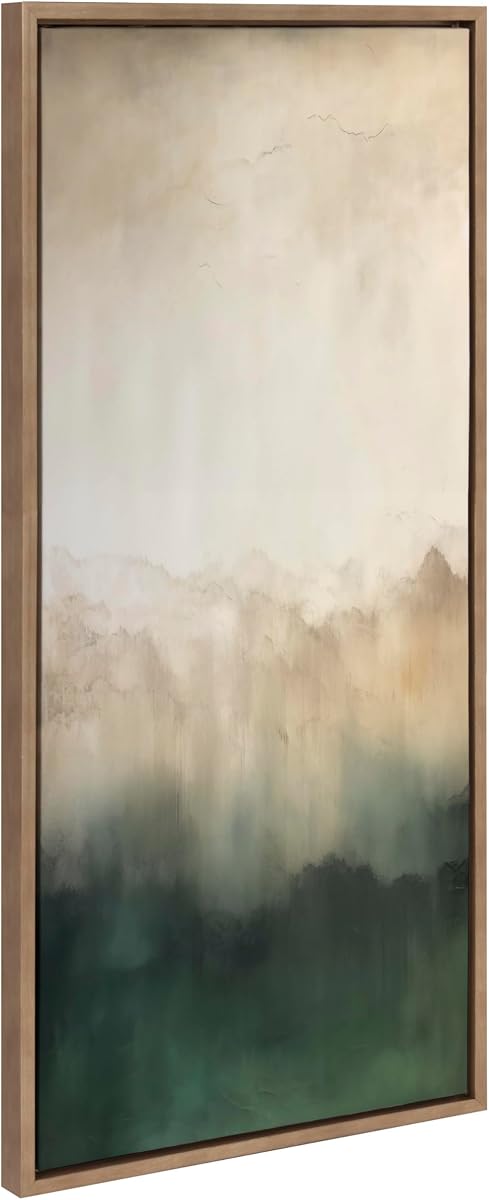 Sylvie Green Mountain Abstract II Framed Canvas Wall Art by Amy Lighthall, 18x40 Gold, Soft Mountain Landscape Art for Wall