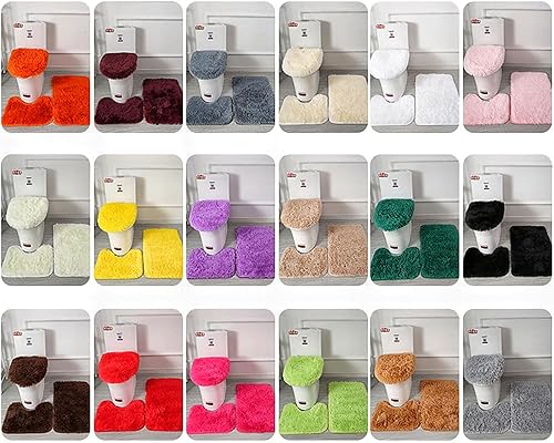 Miniatura 9 de Juego de 3 alfombras de baño suaves y tapetes de baño antideslizantes, juego de tapetes de baño, juego de 3 piezas, con tapete de inodoro en forma