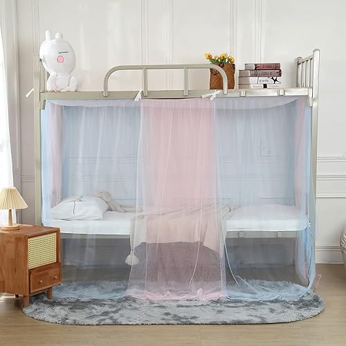 Miniatura 3 de SCMTYWCQ 4 postes de esquina para dormitorio de estudiantes, litera, mosquitera, para cama de estudiantes, cortinas de cama para dormitorio de