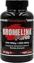 BROMELINA FORTE Drenante Anticellulite FlorioSport 180 capsule (2500+5000 GDU/g) Integratore Estratto d'Ananas (Enzima Digestivo) per il Contrasto della Cellulite, il microcircolo e Funzione Digestiva