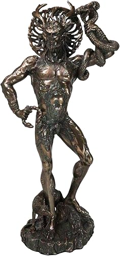 Ebros Gift Figura de resina celta chamán Dios Cernunnos, el dios cornudo, torc y serpiente, estatua decorativa de bronce pulido, color pátina Herne