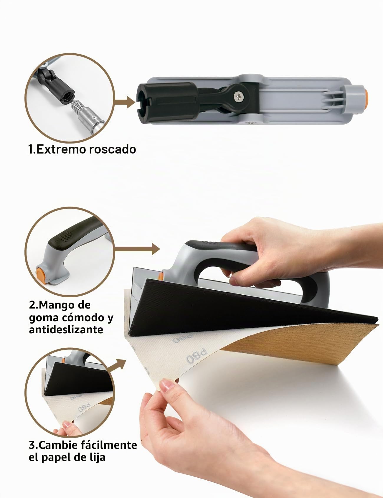 ROLLINGDOG Juego de Lijadora de Pladur - 6 piezas de papel de lija de malla de óxido (2 piezas de cada grano 80, 120, 240) con pértiga de extensión, para limpieza y pulido de esquinas de paredes