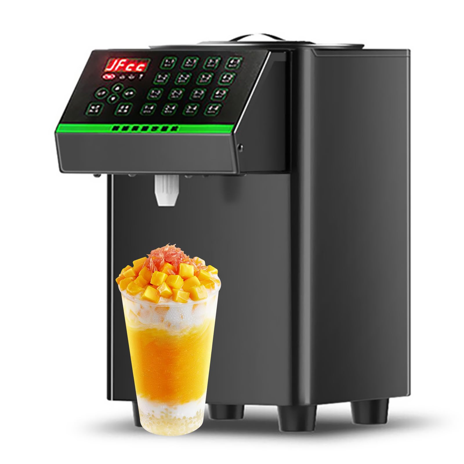 Distributeur de sirop de 8 litres, distributeur de sucre de fruits 400 W, distributeur de sucre de fruit en acier inoxydable, distributeur de sirop avec 16 boutons mémoire, pour desserts, thé au lait