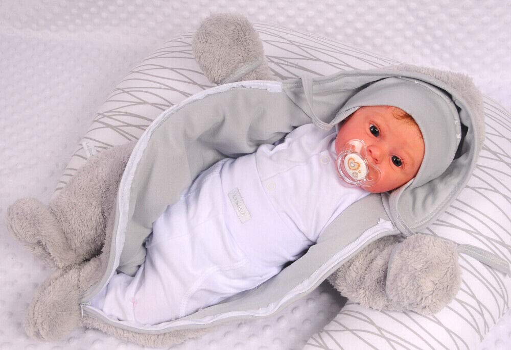 Overall Baby Wagenanzug – Größen 50 56 62 68 74 – Übergangsanzug warm aus Frottee-Stoff mit Baumwollfutter und Umschlagärmeln – Grau Unisex