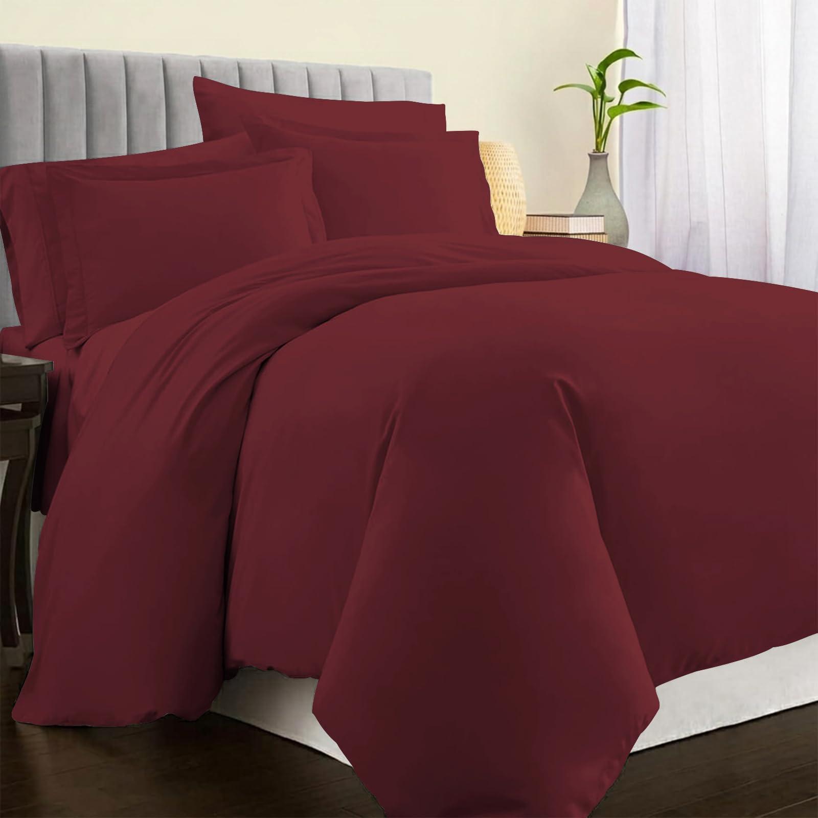 Pizuna Luxurious Cotton Duvet Cover King Size Brick Red 1000 Thread Count