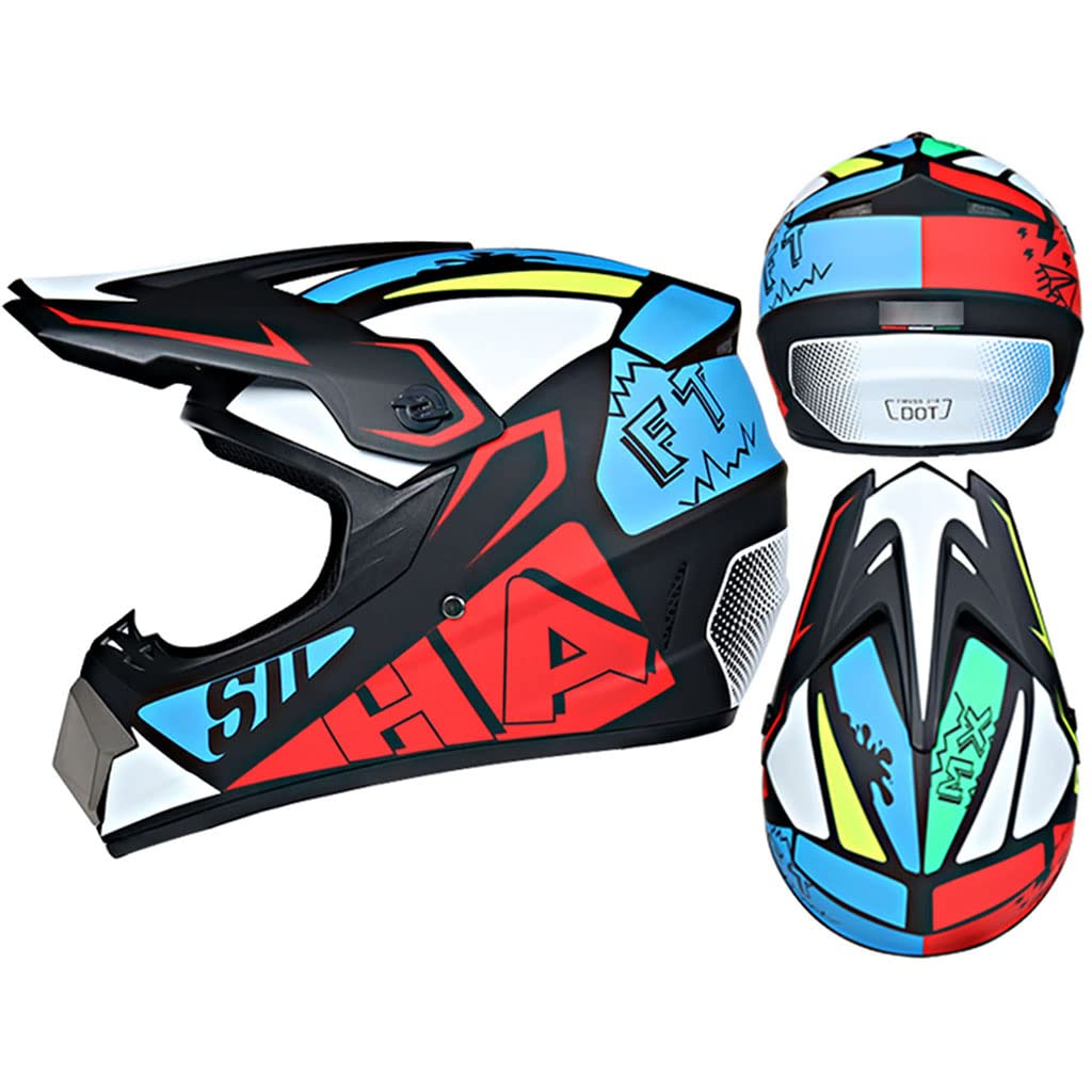 Mountain Motorcycle Motocross Helmet DOT Certified Dirt Bike Downhill Full Face Motorbike Helmet with Goggles Gloves Mask Off-Road Four Wheeler Bike Crash Helmet for Adult Men Women-C-Medium