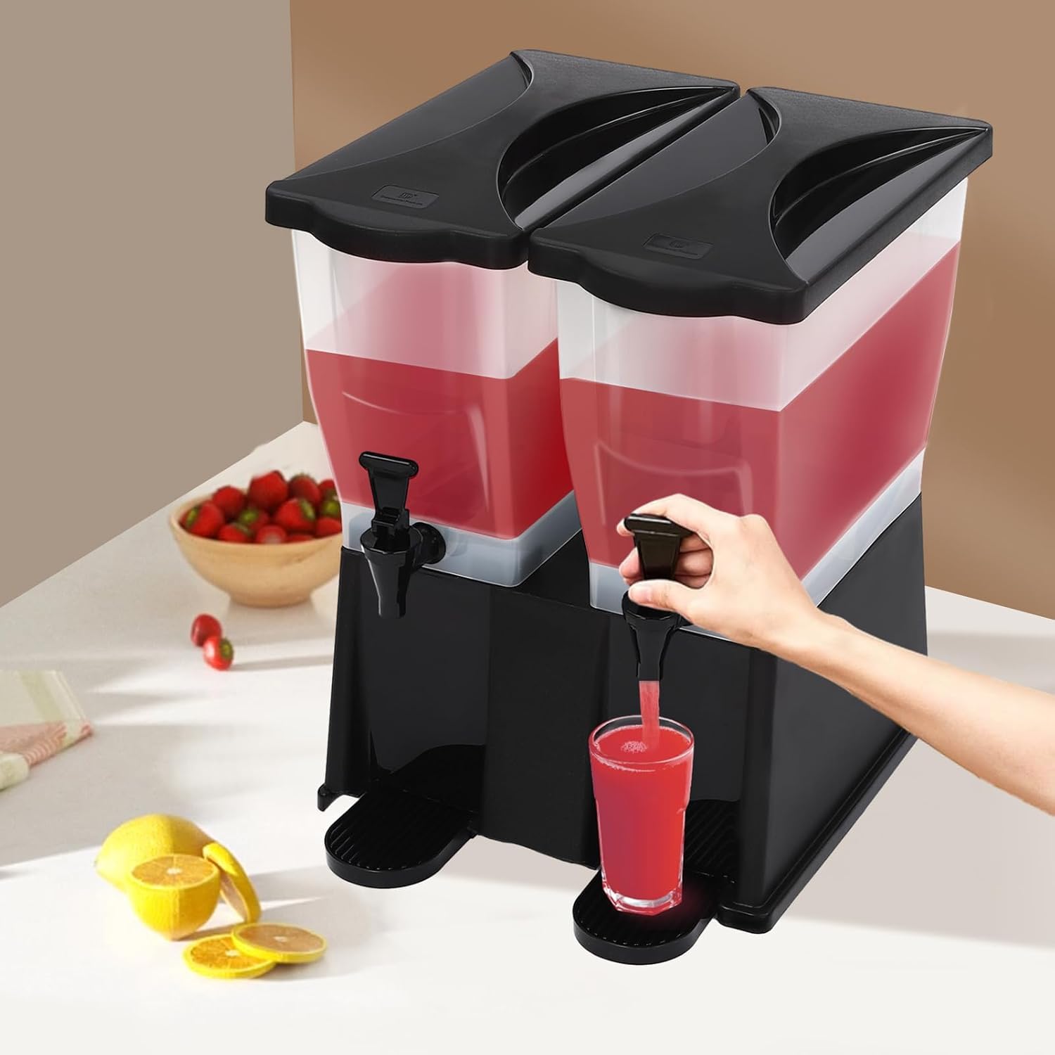 Dispensador De Bebidas De 6 Galones, Dispensador De Jugo De Doble Tanque De 22 L Con 2 Grifos Y Tapa, Contenedores Comerciales Para Bebidas De Jugo, Tanques De Plástico Desmontables Para Fiestas,
