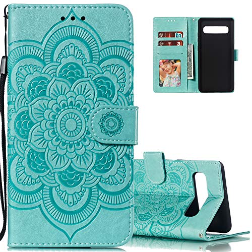 LEECOCO for Samsung S10e Case Mandala Embossing Luxury PU Leather Flip Notebook Wallet Bookstyle Magnetic Stand Card Slot Folio Bumper Protection Cover for Samsung Galaxy S10e Mandala Green LD